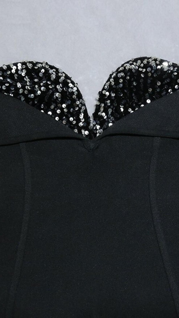 AIIZIE SEQUIN STRAPLESS MIDI DRESS IN BLACK - product image