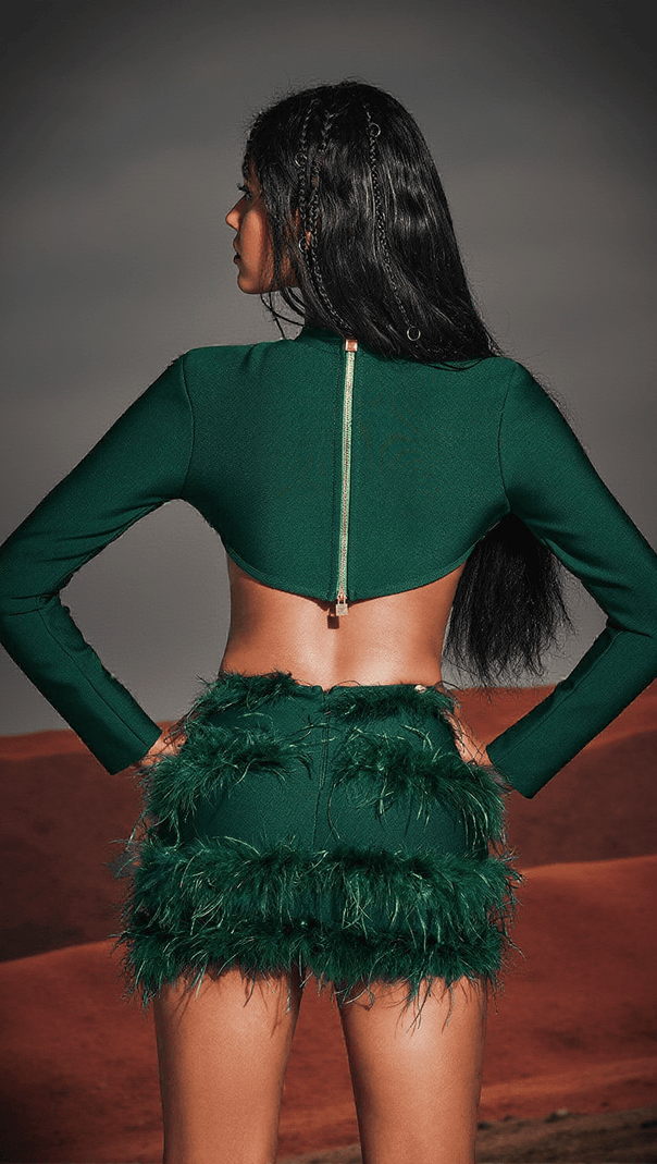 AIIZIE AARON HOLLOW FEATHER BANDAGE SKIRT SET - product image