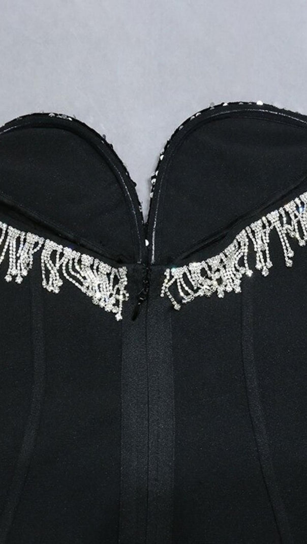 AIIZIE SEQUIN STRAPLESS MIDI DRESS IN BLACK - product image