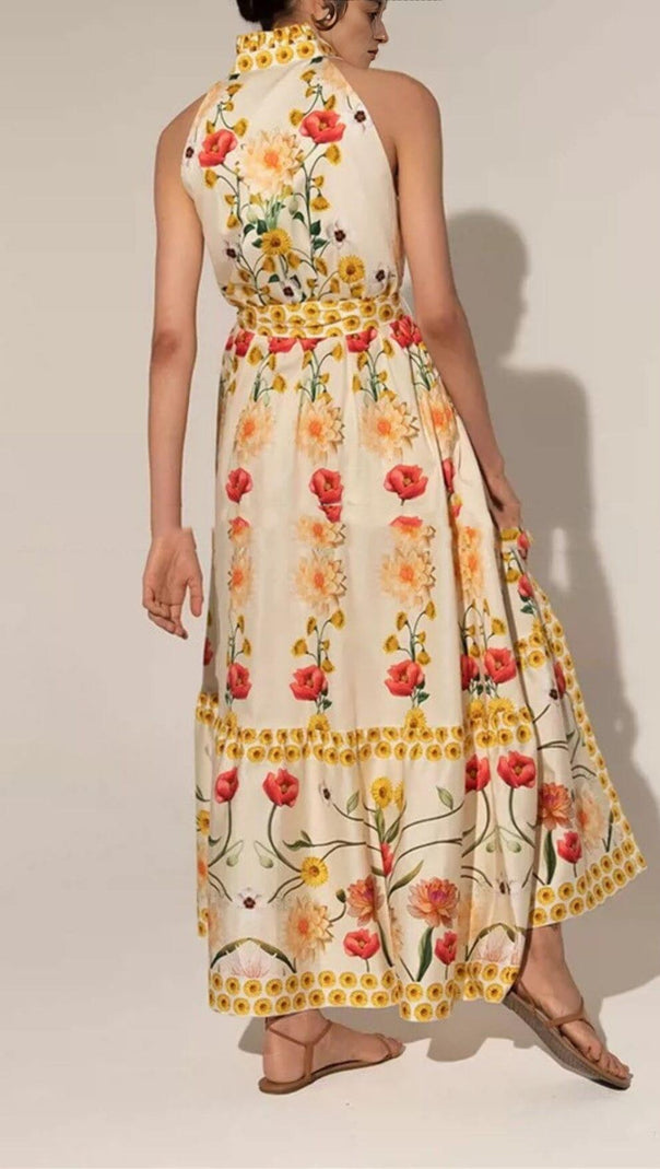 AIIZIE HIGH COLLAR SLEEVELESS LOOSE LACE FLORAL MAXI DRESS - product image