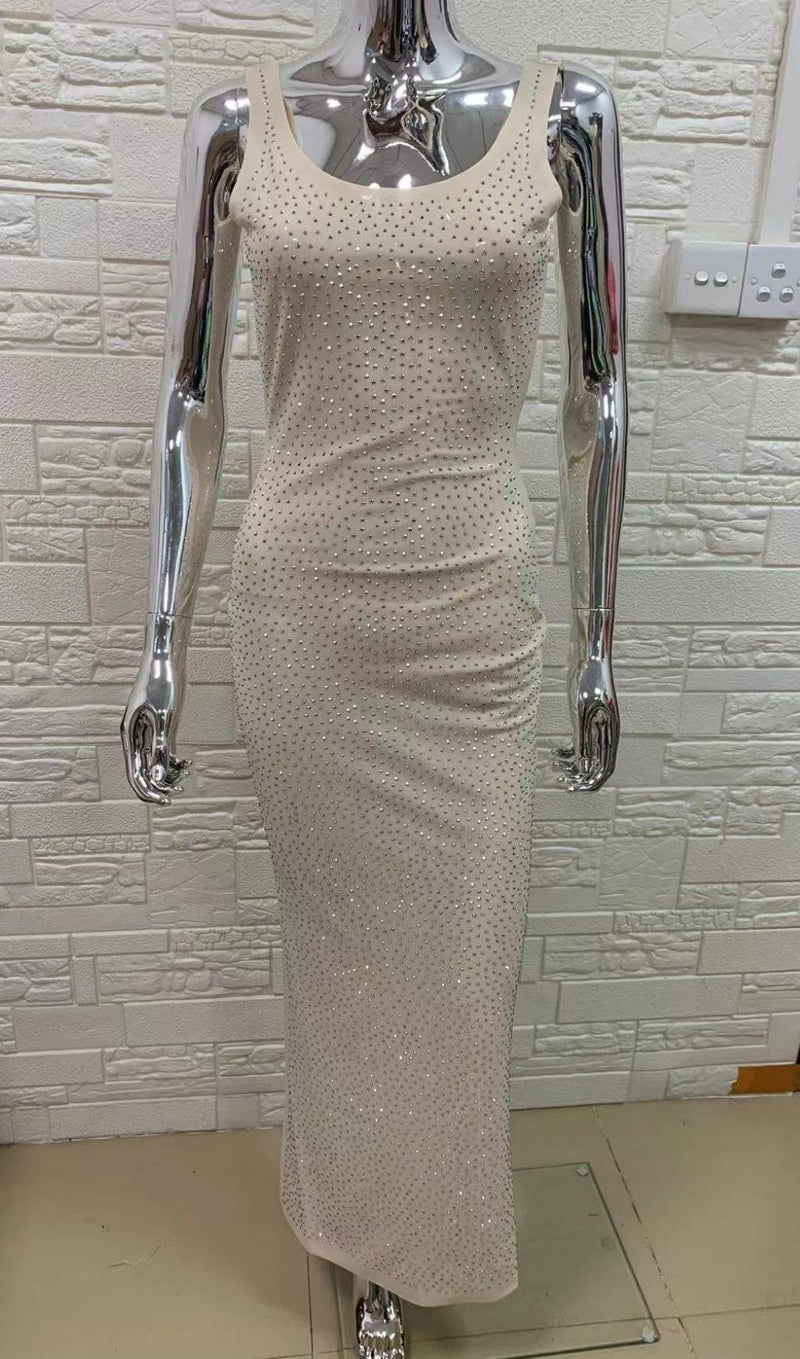 SEQUIN BODYCON MAXI DRESS IN WHITE