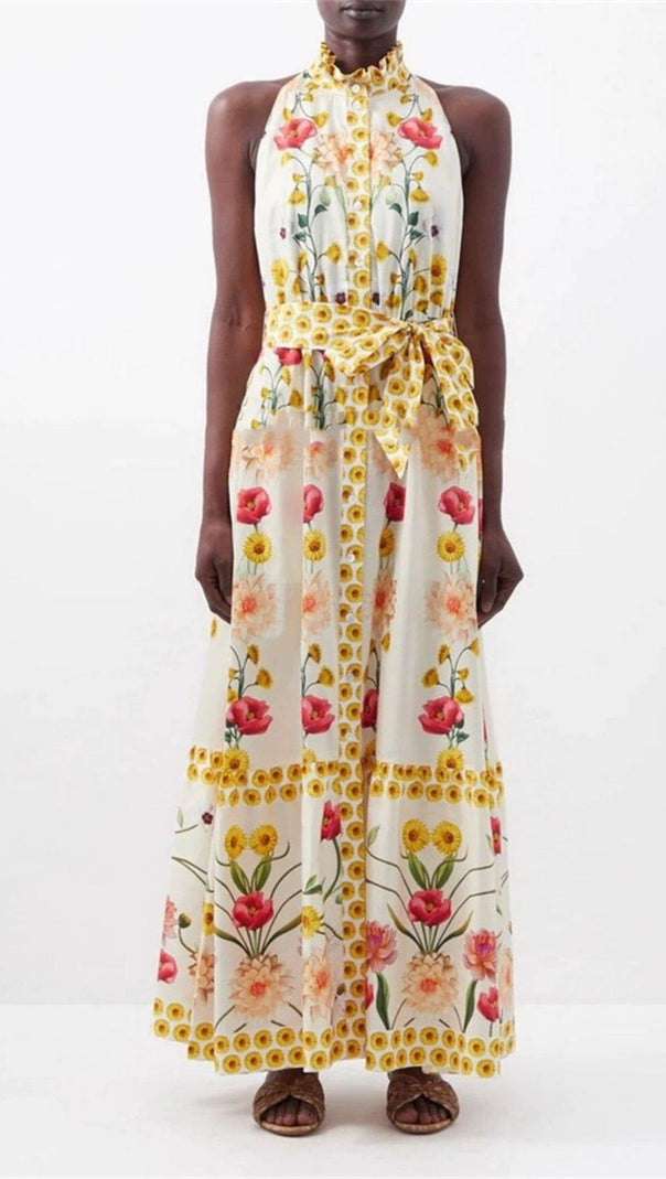 AIIZIE HIGH COLLAR SLEEVELESS LOOSE LACE FLORAL MAXI DRESS - product image