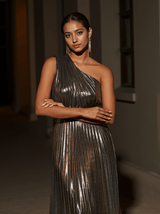 Kaleen One Shoulder Metallic Maxi Dress In Gold