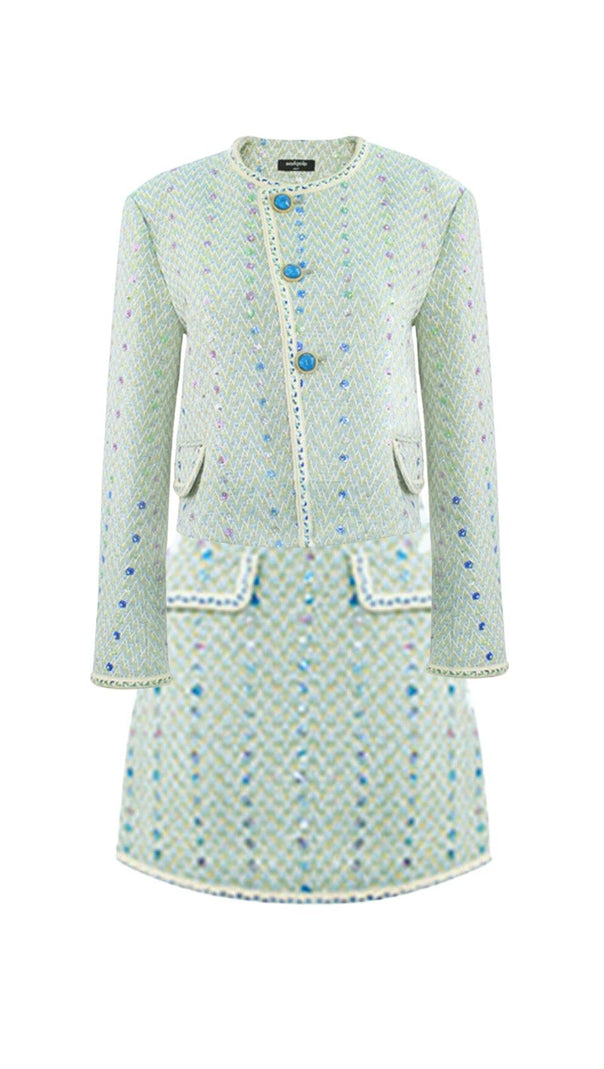 AIIZIE HEAVY SEQUIN EMBROIDERED SMALL FRAGRANT STYLE JACKET AND SKIRT - product image