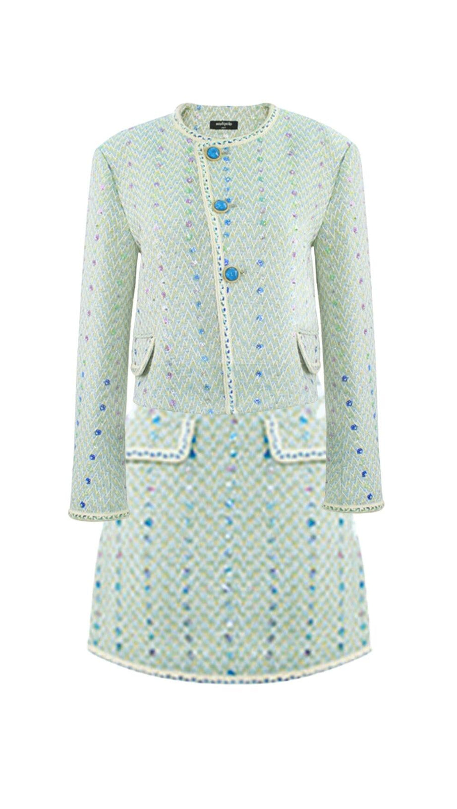 HEAVY SEQUIN EMBROIDERED SMALL FRAGRANT STYLE JACKET AND SKIRT