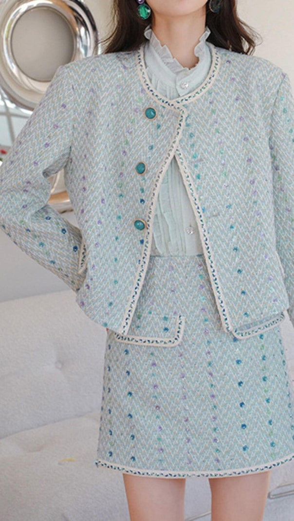 AIIZIE HEAVY SEQUIN EMBROIDERED SMALL FRAGRANT STYLE JACKET AND SKIRT - product image