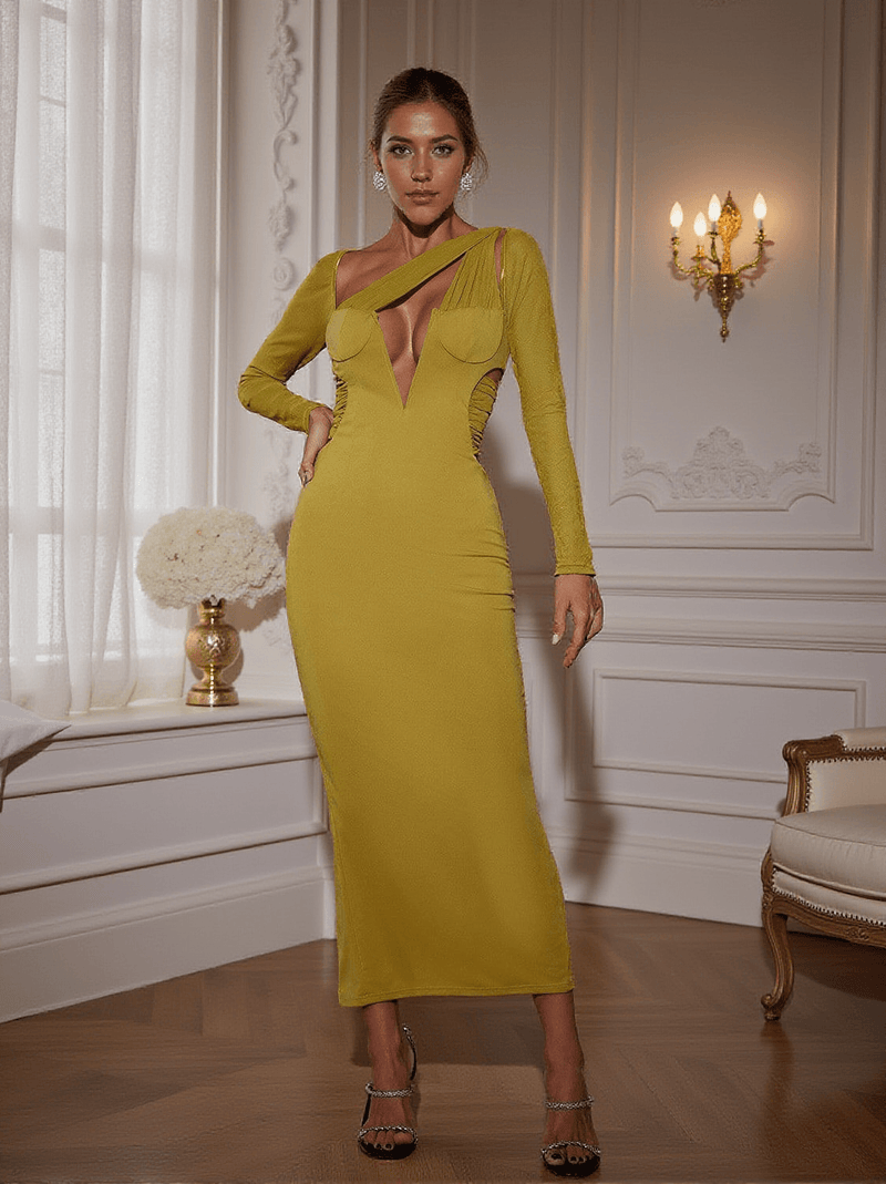 Howell Patchwork Cutout Maxi Dress In Yellow