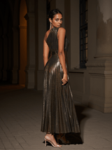 Kaleen One Shoulder Metallic Maxi Dress In Gold