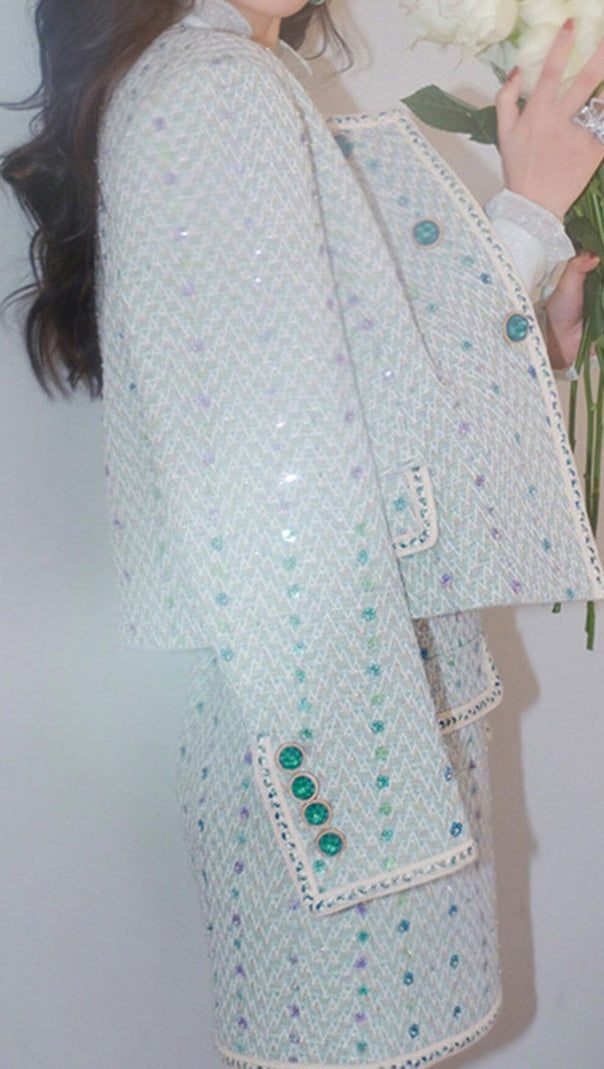 AIIZIE HEAVY SEQUIN EMBROIDERED SMALL FRAGRANT STYLE JACKET AND SKIRT - product image