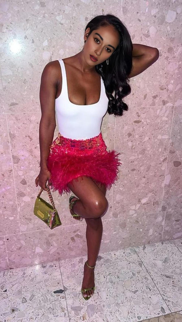 AIIZIE SEQUIN FEATHER MINI SKIRT - product image