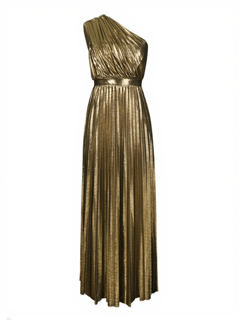 Kaleen One Shoulder Metallic Maxi Dress In Gold