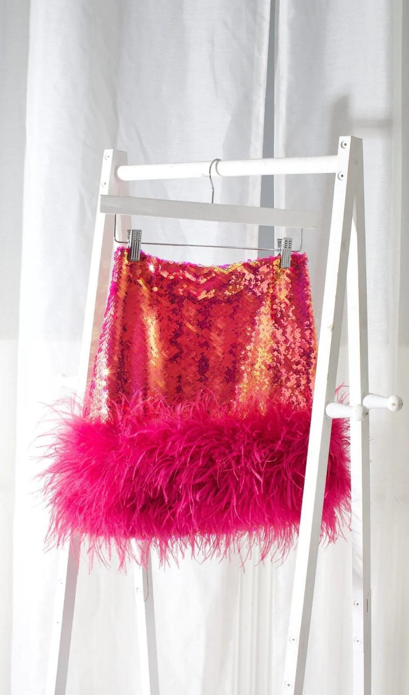 SEQUIN FEATHER MINI SKIRT