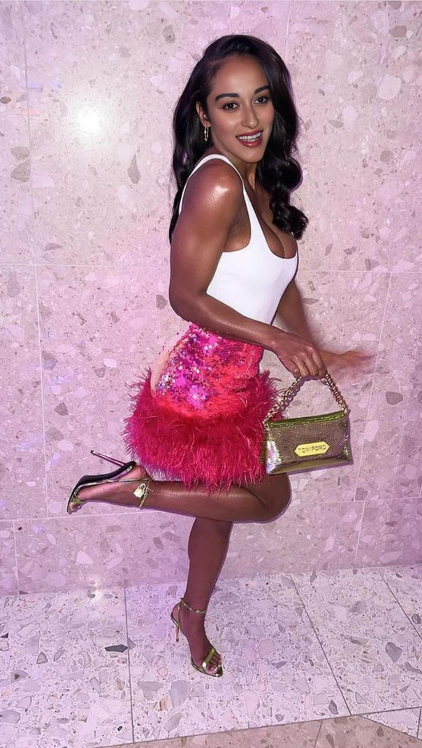 AIIZIE SEQUIN FEATHER MINI SKIRT - product image