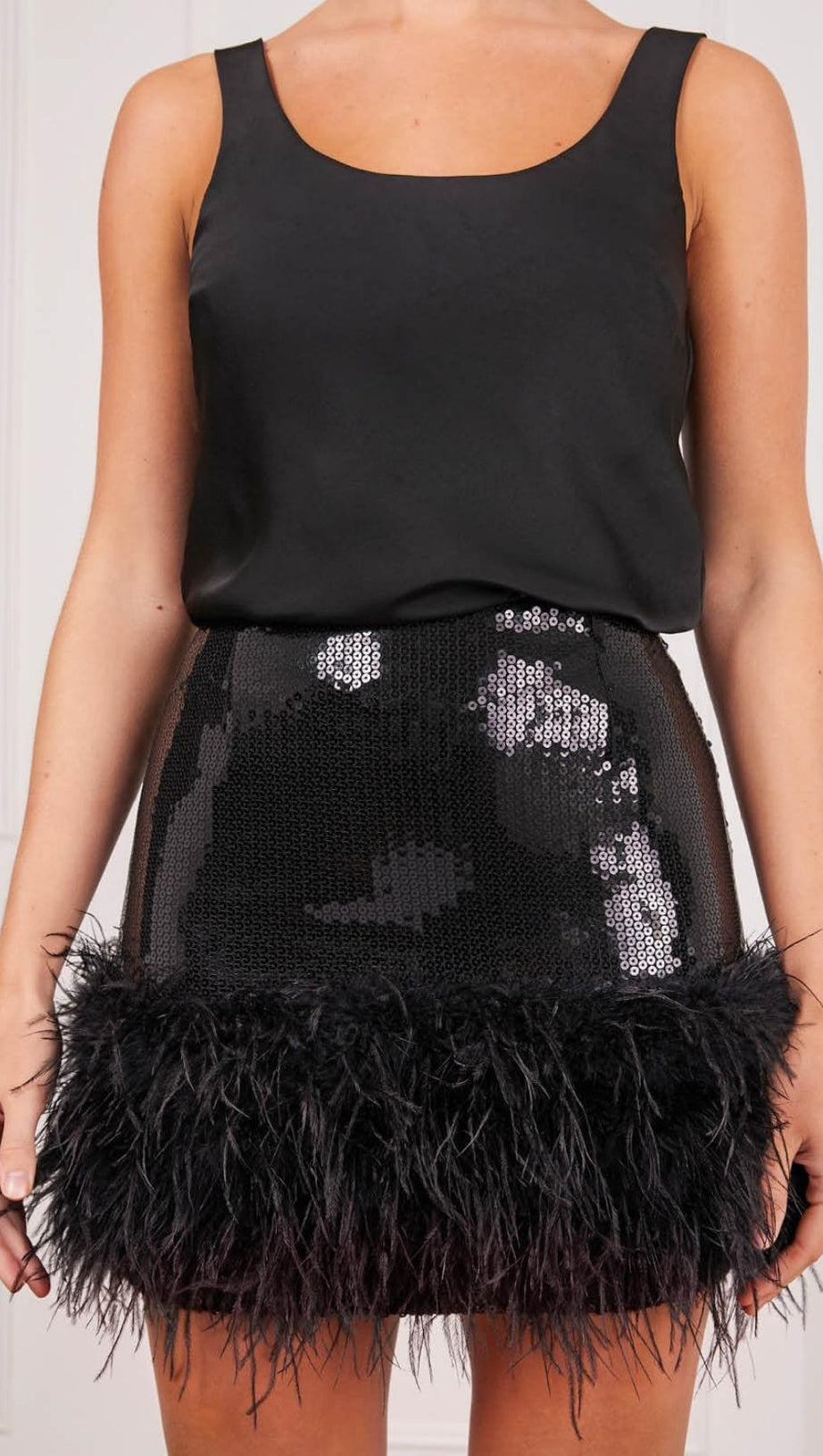 MINIGONNA CON PIUME E PAILLETTES