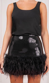 SEQUIN FEATHER MINI SKIRT