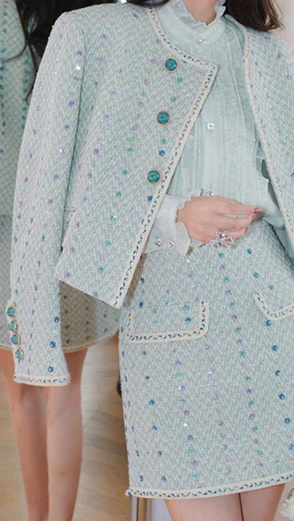 AIIZIE HEAVY SEQUIN EMBROIDERED SMALL FRAGRANT STYLE JACKET AND SKIRT - product image