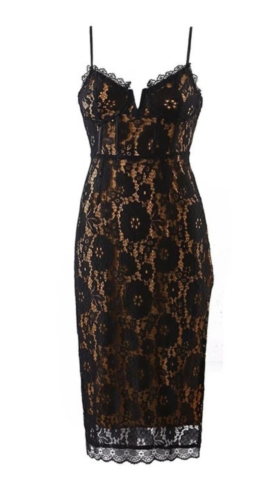 ÄRMELLOSES MINIKLEID AUS SPITZE