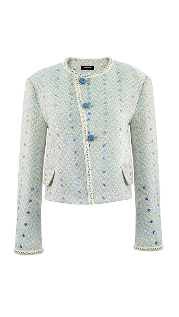 AIIZIE HEAVY SEQUIN EMBROIDERED SMALL FRAGRANT STYLE JACKET AND SKIRT - product image