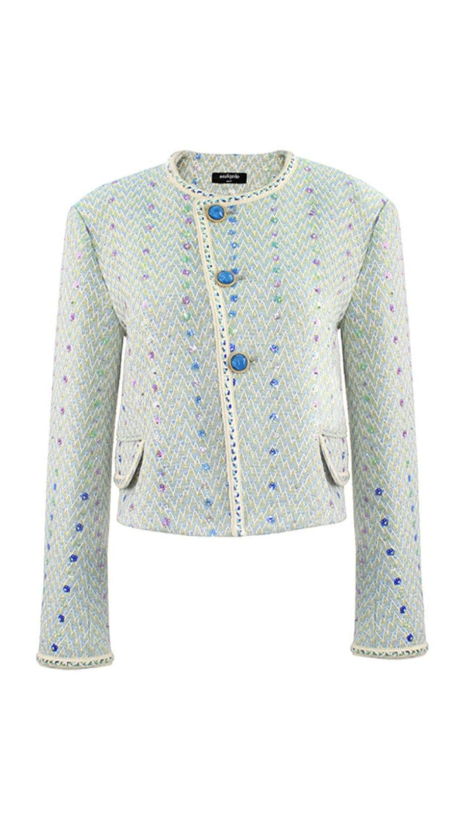 HEAVY SEQUIN EMBROIDERED SMALL FRAGRANT STYLE JACKET AND SKIRT