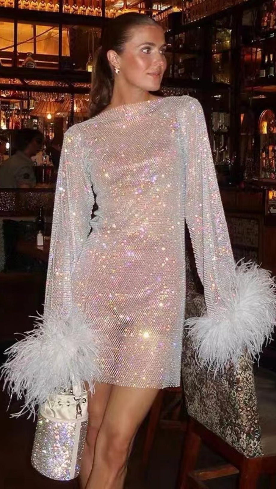 MINI ABITO IN RETE DI PIUME