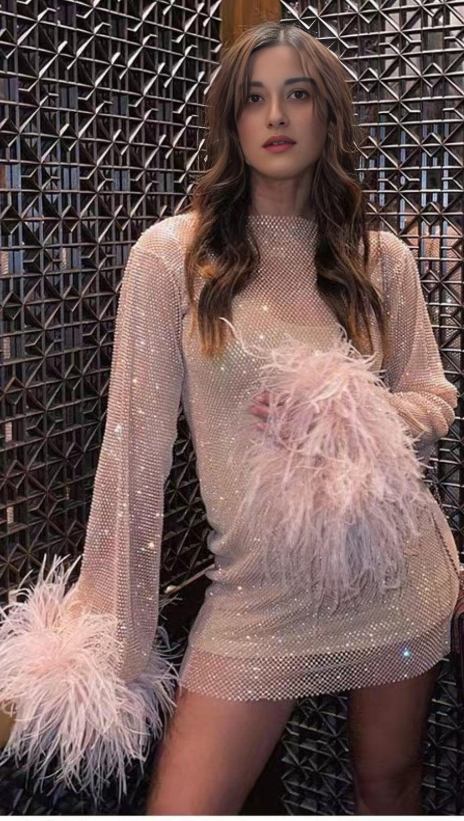 MINI ABITO IN RETE DI PIUME