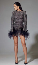 FEATHER MESH MINI DRESS