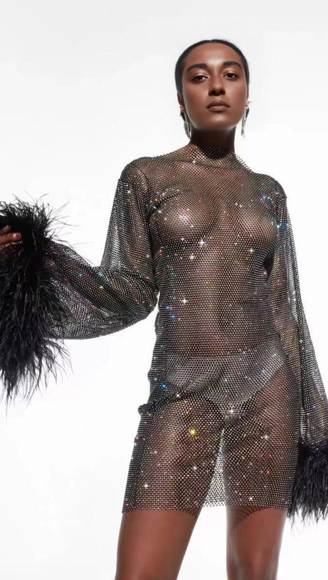 MINI ABITO IN RETE DI PIUME