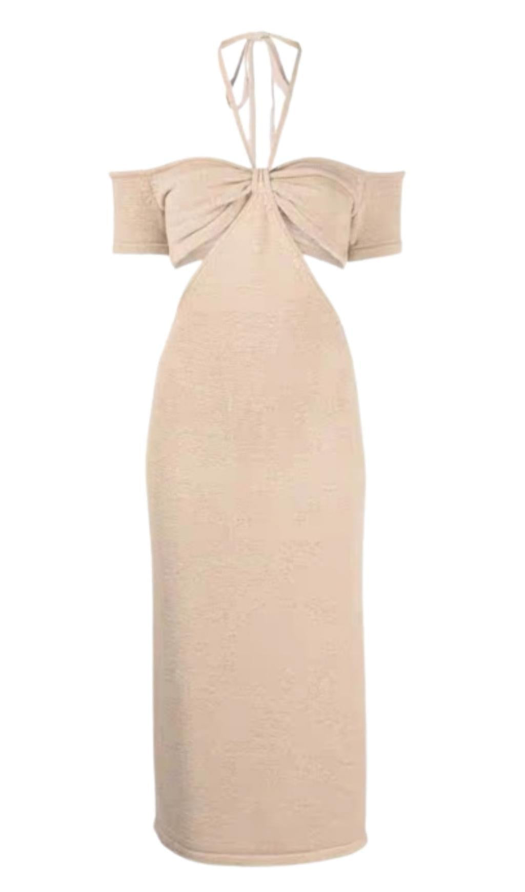 ABITO MIDI CON SCOLLO A V E TAGLIO