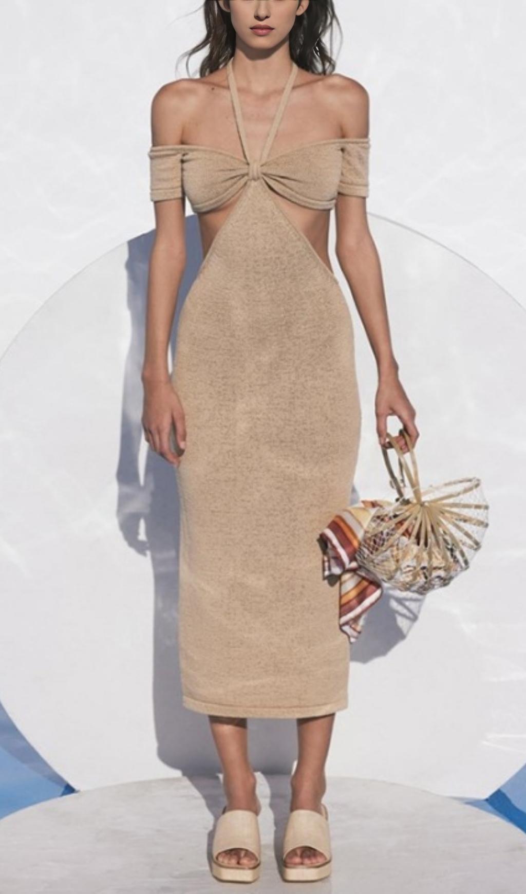 ABITO MIDI CON SCOLLO A V E TAGLIO