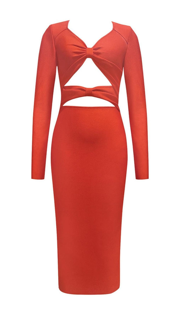 AIIZIE LONG SLEEVES CUT OUT MIDI DRESS IN RED - product image