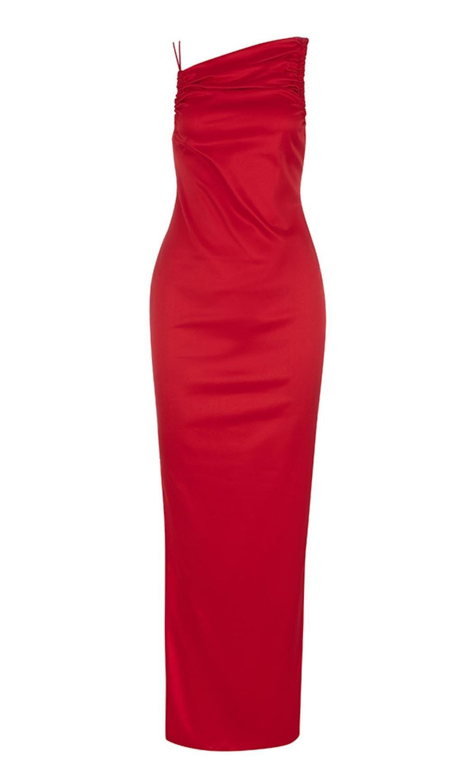 ABITO MIDI SENZA MANICHE CON RUCHES IN ROSSO