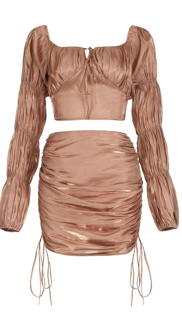 AIIZIE LONG SLEEVES RUCHED TWO PIECE SET - product image