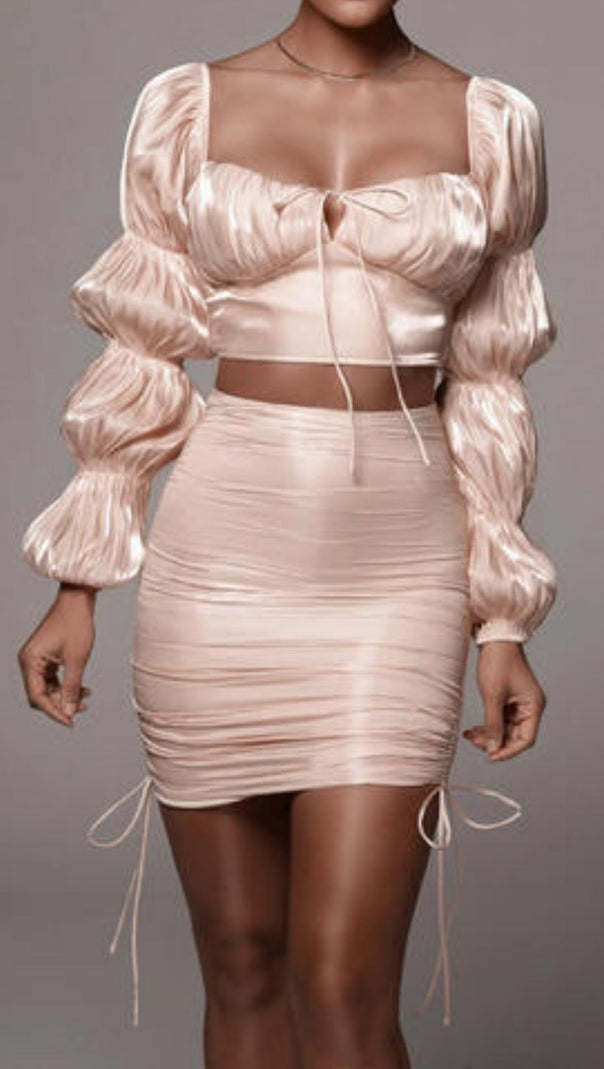 AIIZIE LONG SLEEVES RUCHED TWO PIECE SET - product image