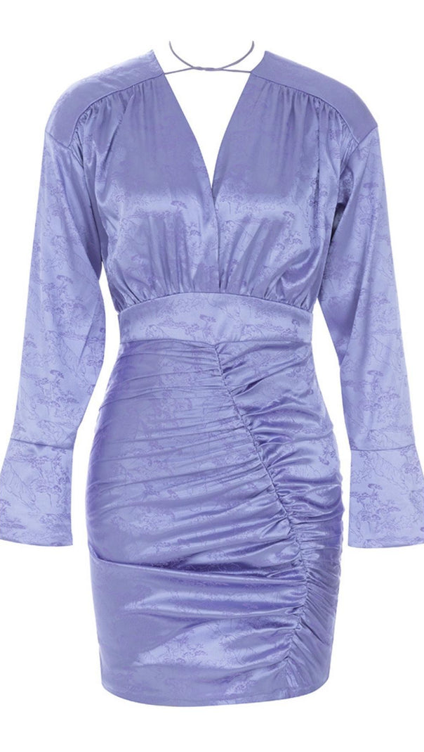 AIIZIE LONG SLEEVES RUCHED MINI DRESS IN PURPLE - product image