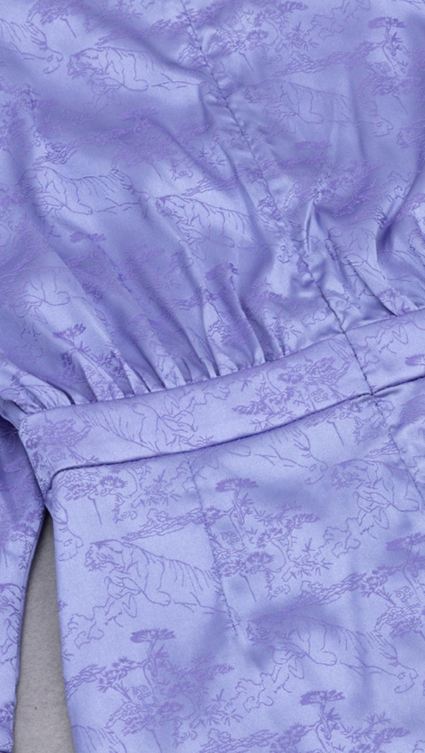 AIIZIE LONG SLEEVES RUCHED MINI DRESS IN PURPLE - product image