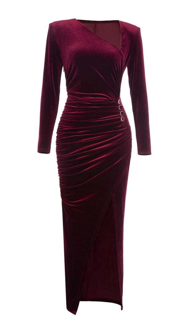 AIIZIE LONG SLEEVES RUCHED MIDI DRESS IN RED - product image