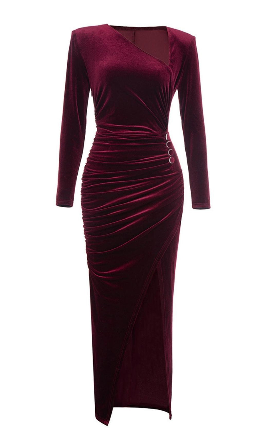 ABITO MIDI A MANICHE LUNGHE CON RUCHES IN ROSSO