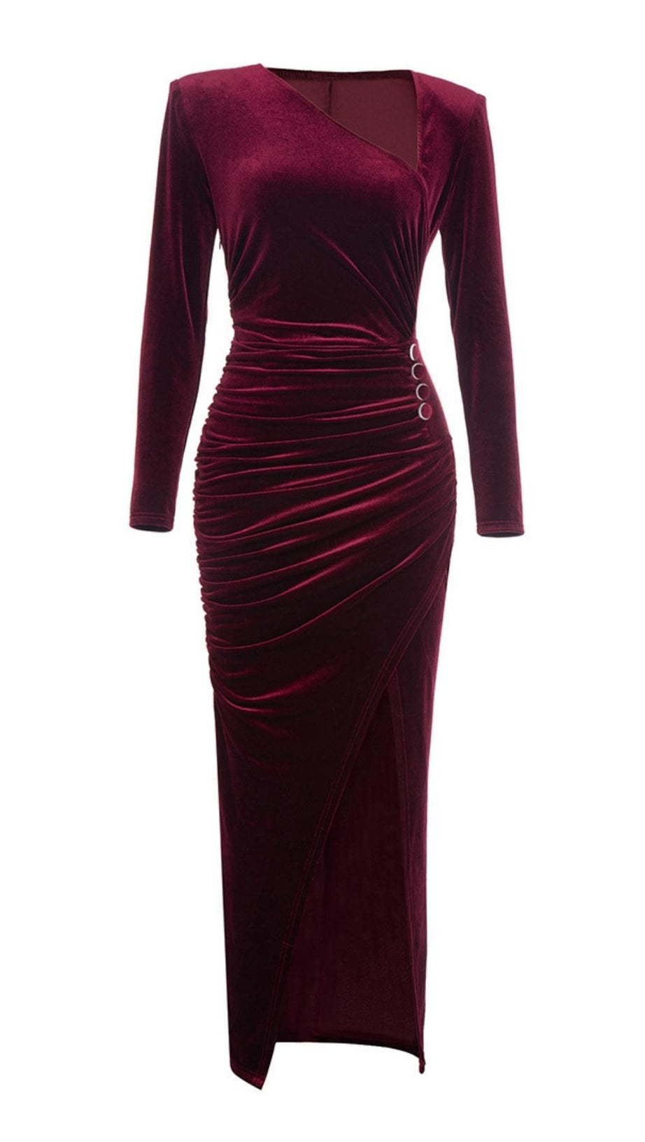 ABITO MIDI A MANICHE LUNGHE CON RUCHES IN ROSSO