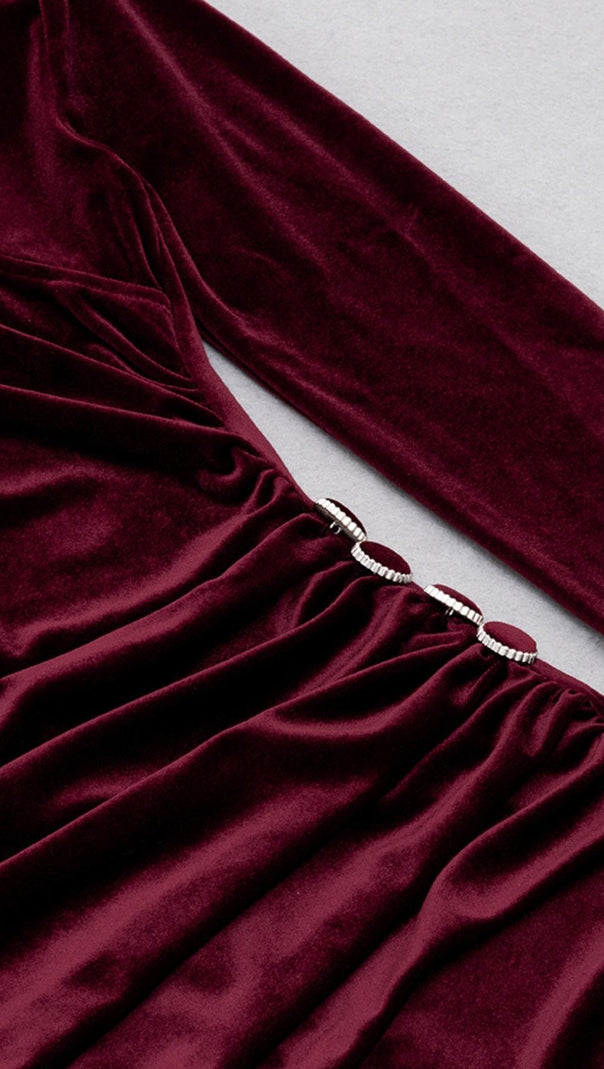 AIIZIE LONG SLEEVES RUCHED MIDI DRESS IN RED - product image