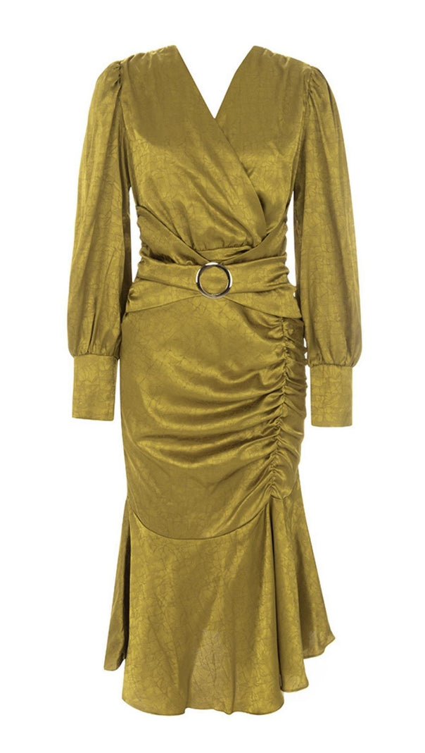 AIIZIE LONG SLEEVES RUCHED MIDI DRESS IN YELLOW - product image