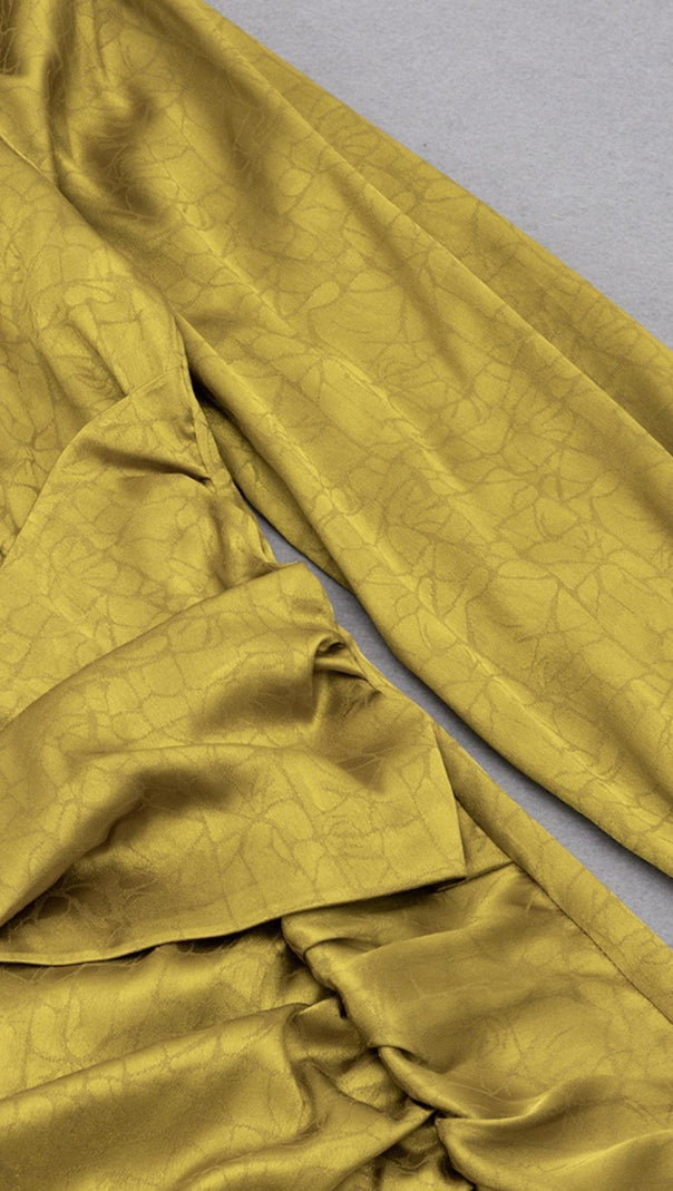AIIZIE LONG SLEEVES RUCHED MIDI DRESS IN YELLOW - product image