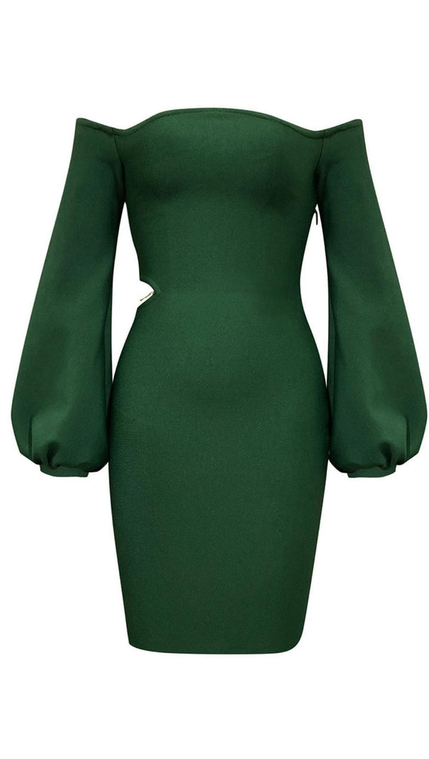 AIIZIE OFF THE SHOULDER MINI DRESS IN GREEN - product image