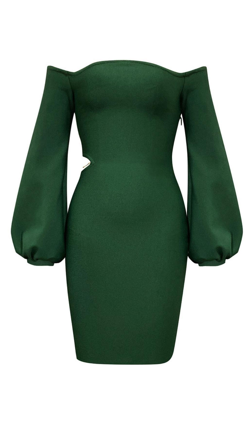 OFF THE SHOULDER MINI DRESS IN GREEN