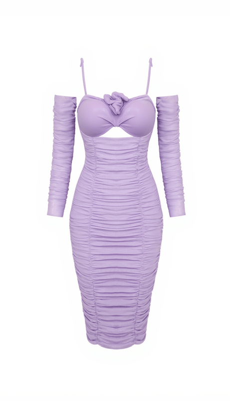 ABITO MIDI MONGA SPAGHETTI FIORI CON RUCHES