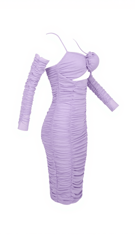 ABITO MIDI MONGA SPAGHETTI FIORI CON RUCHES