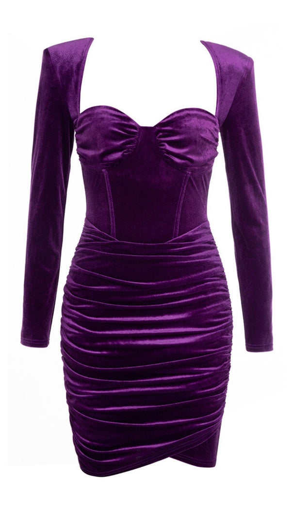 AIIZIE LONG SLEEVES RUCHED MINI DRESS IN PURPLE - product image