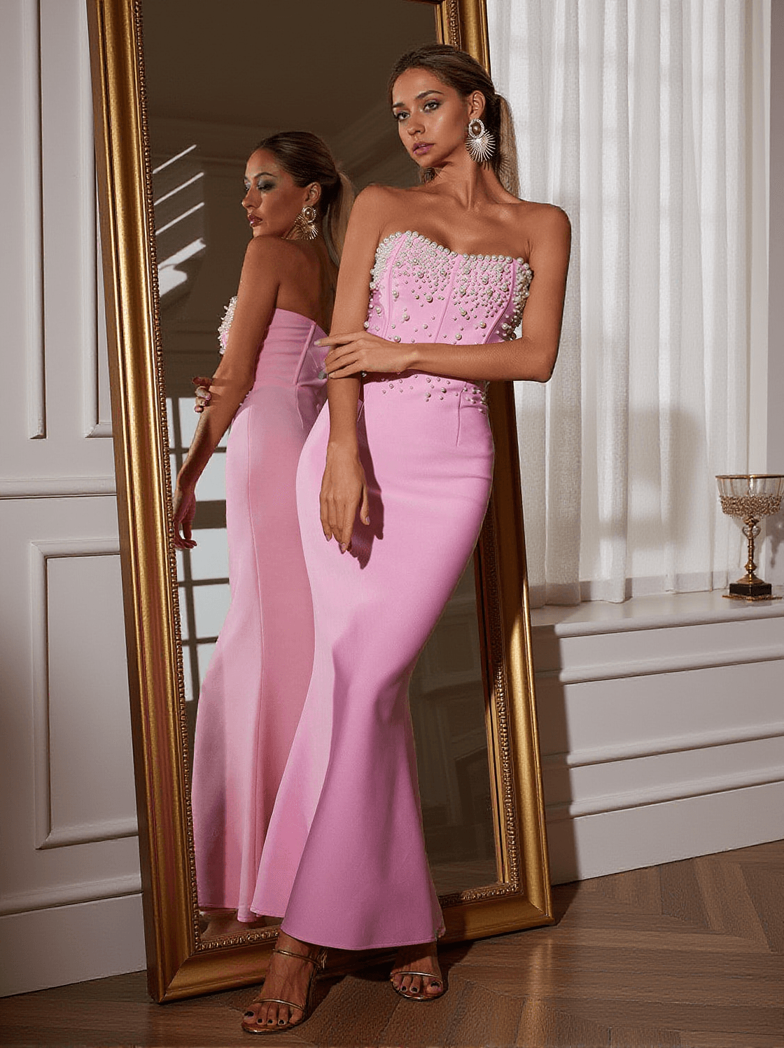 ABITO BENDAGGIO CON PERLE SENZA SPALLINE EVERETT