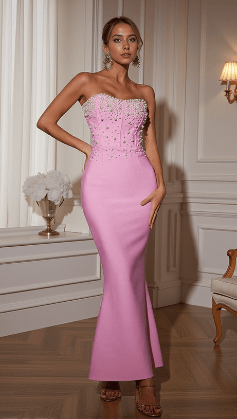 ABITO BENDAGGIO CON PERLE SENZA SPALLINE EVERETT