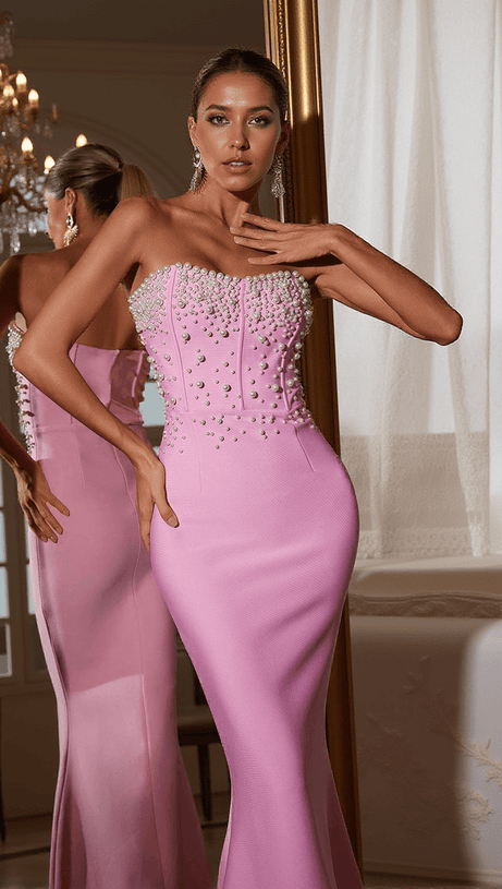 ABITO BENDAGGIO CON PERLE SENZA SPALLINE EVERETT