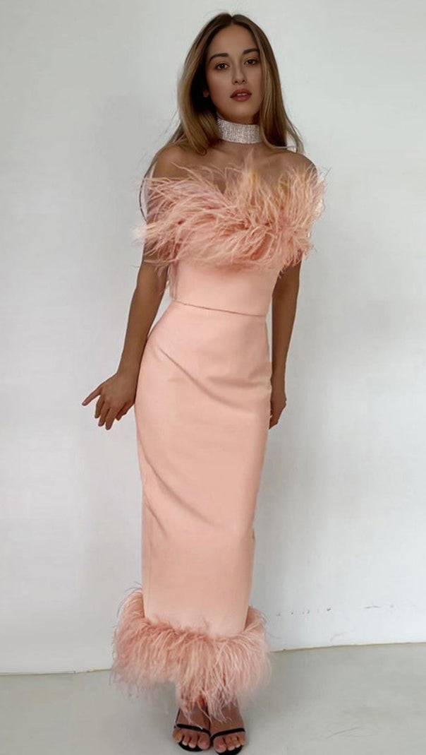 AIIZIE FEATHER BODYCON MIDI DRESS - product image